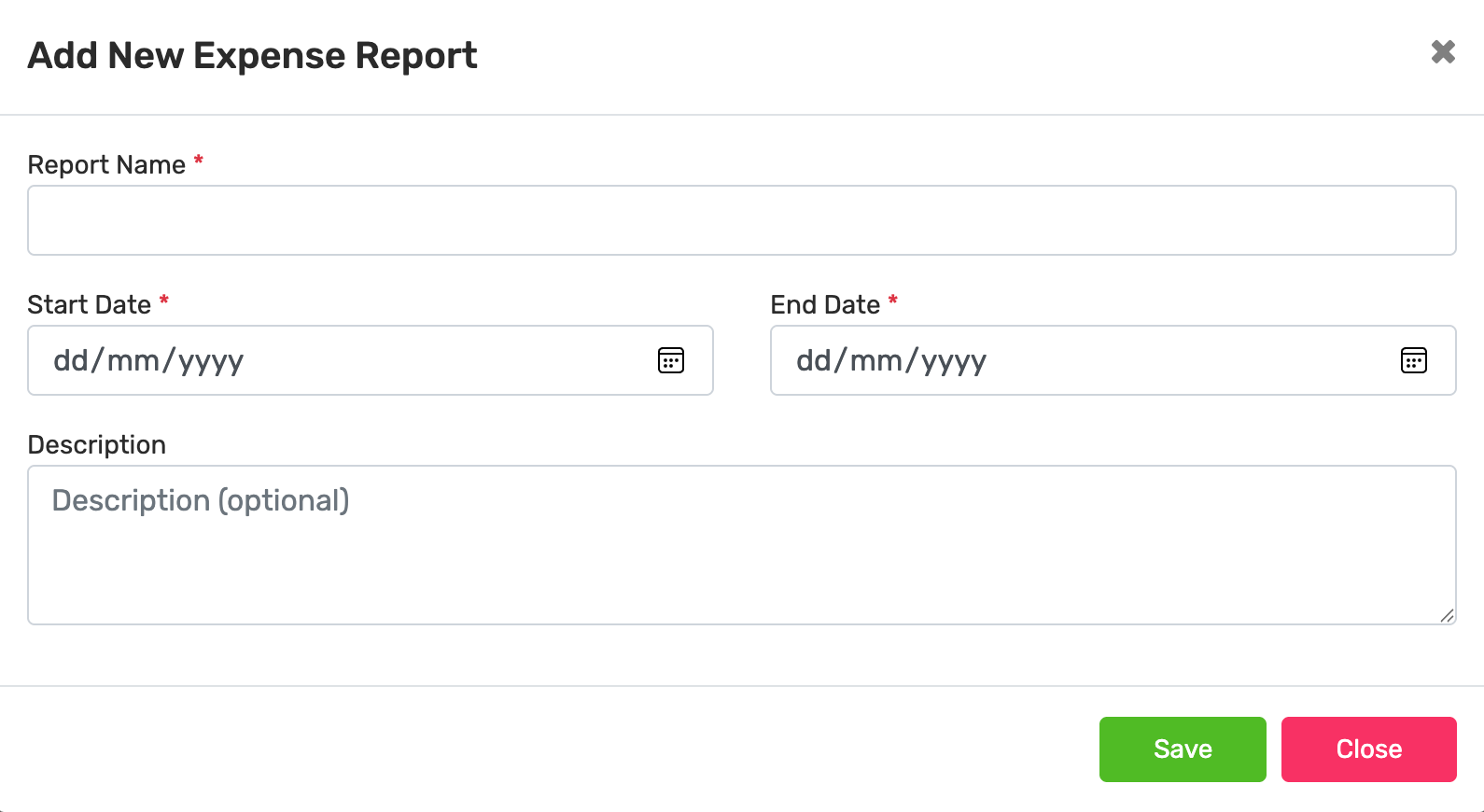 Create report modal screenshot one
